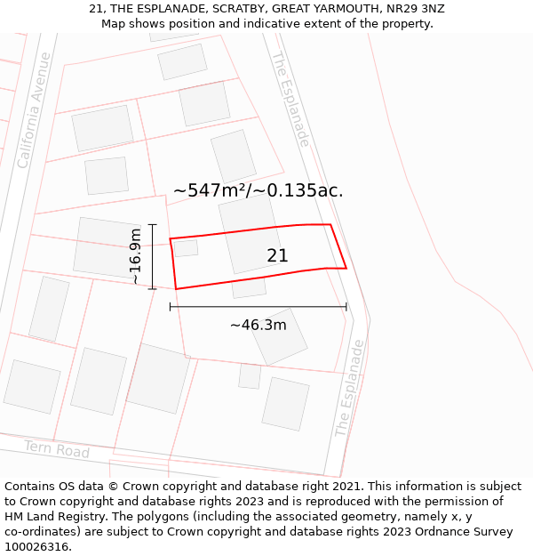 21, THE ESPLANADE, SCRATBY, GREAT YARMOUTH, NR29 3NZ: Plot and title map