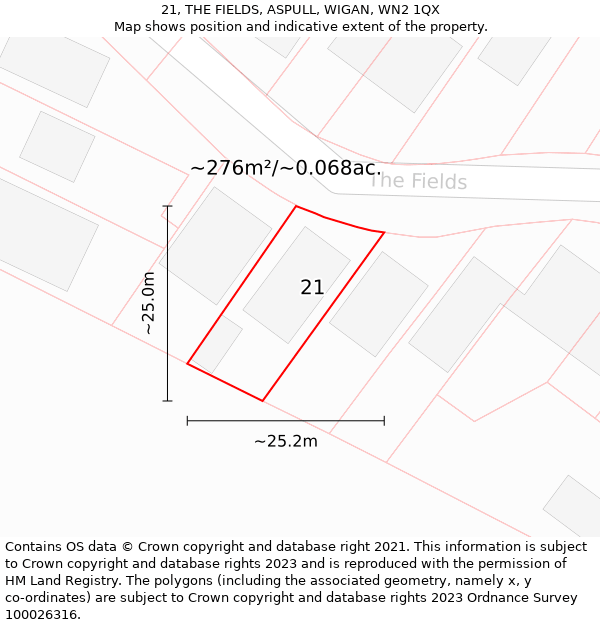 21, THE FIELDS, ASPULL, WIGAN, WN2 1QX: Plot and title map