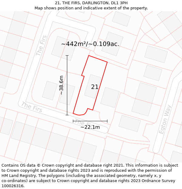 21, THE FIRS, DARLINGTON, DL1 3PH: Plot and title map