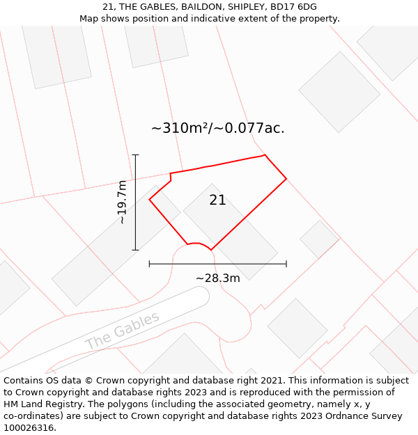 21, THE GABLES, BAILDON, SHIPLEY, BD17 6DG: Plot and title map