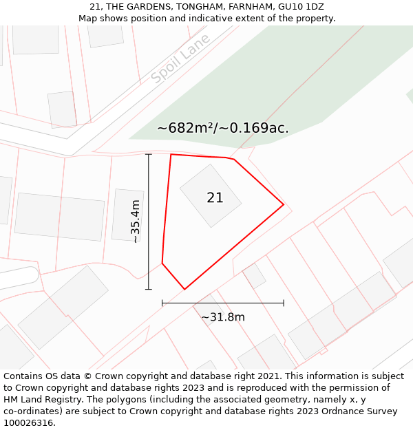 21, THE GARDENS, TONGHAM, FARNHAM, GU10 1DZ: Plot and title map