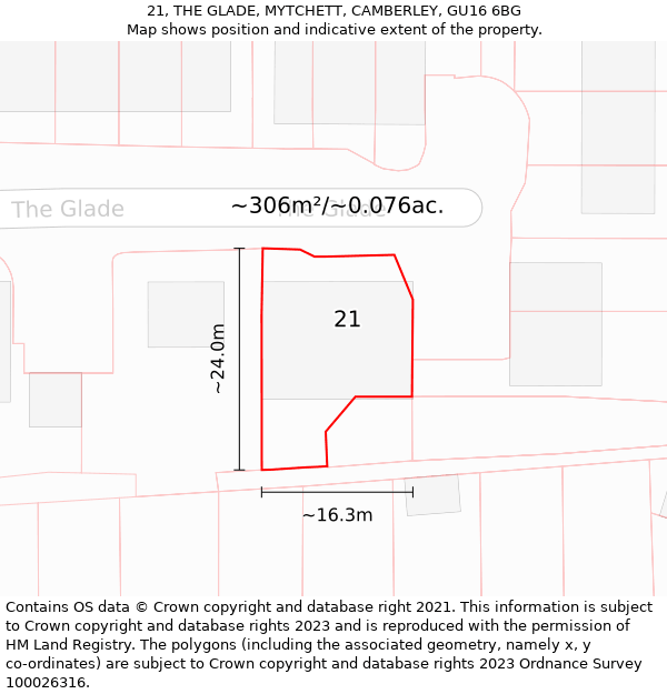 21, THE GLADE, MYTCHETT, CAMBERLEY, GU16 6BG: Plot and title map