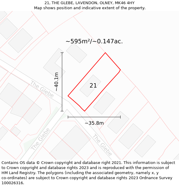 21, THE GLEBE, LAVENDON, OLNEY, MK46 4HY: Plot and title map