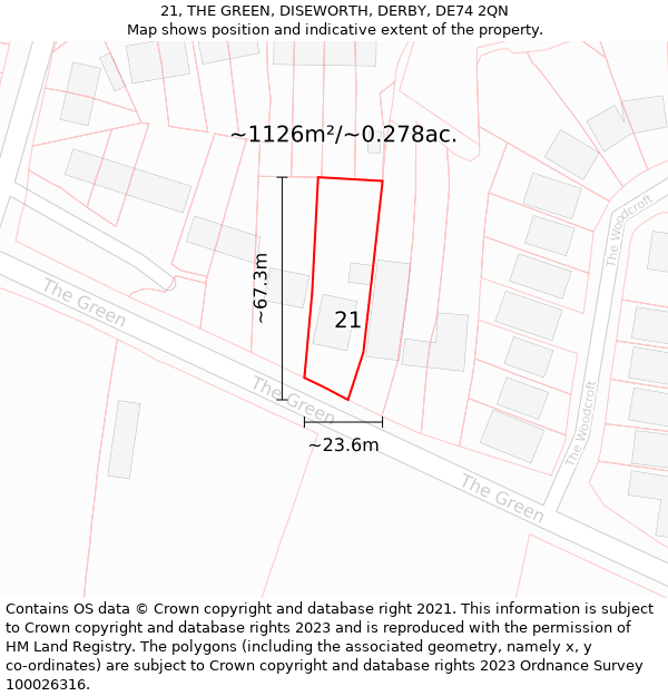 21, THE GREEN, DISEWORTH, DERBY, DE74 2QN: Plot and title map