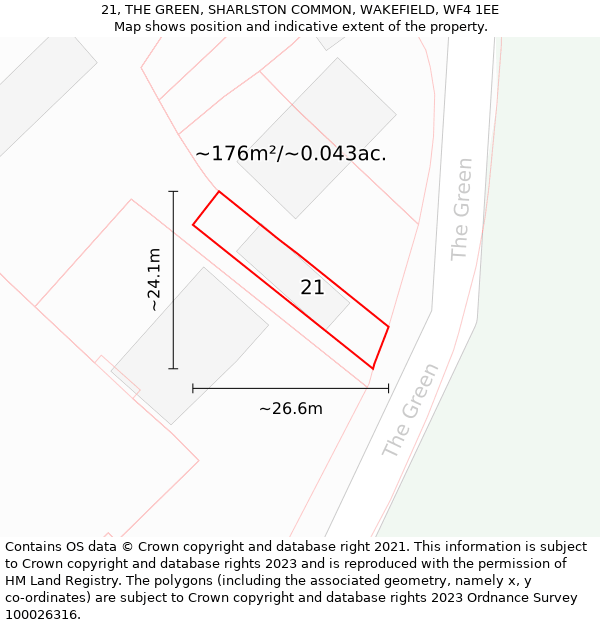 21, THE GREEN, SHARLSTON COMMON, WAKEFIELD, WF4 1EE: Plot and title map