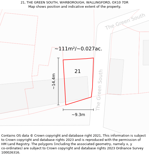 21, THE GREEN SOUTH, WARBOROUGH, WALLINGFORD, OX10 7DR: Plot and title map