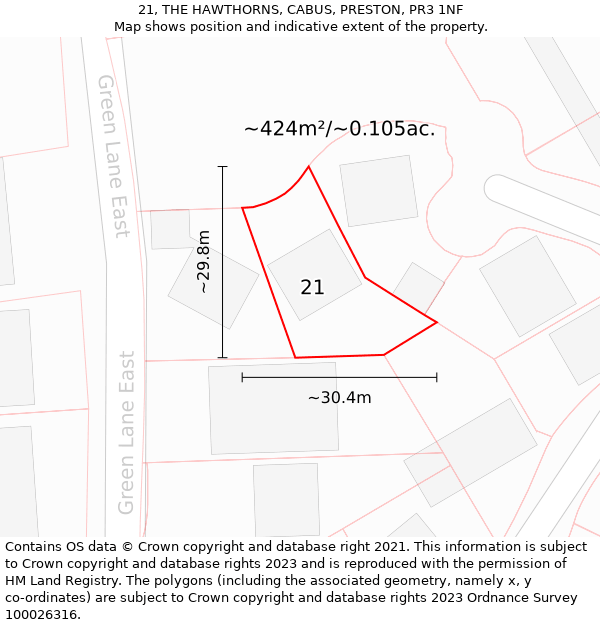 21, THE HAWTHORNS, CABUS, PRESTON, PR3 1NF: Plot and title map