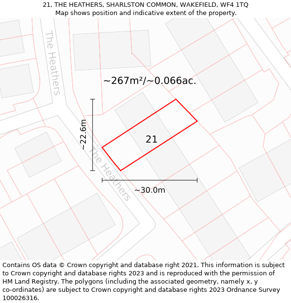21, THE HEATHERS, SHARLSTON COMMON, WAKEFIELD, WF4 1TQ: Plot and title map