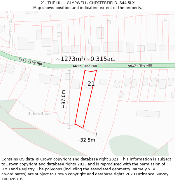 21, THE HILL, GLAPWELL, CHESTERFIELD, S44 5LX: Plot and title map