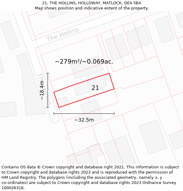 21, THE HOLLINS, HOLLOWAY, MATLOCK, DE4 5BA: Plot and title map