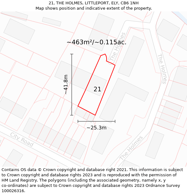 21, THE HOLMES, LITTLEPORT, ELY, CB6 1NH: Plot and title map