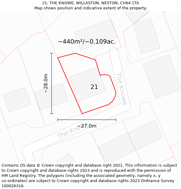 21, THE KNOWE, WILLASTON, NESTON, CH64 1TA: Plot and title map