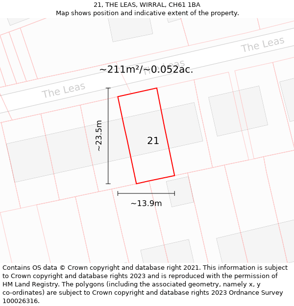 21, THE LEAS, WIRRAL, CH61 1BA: Plot and title map