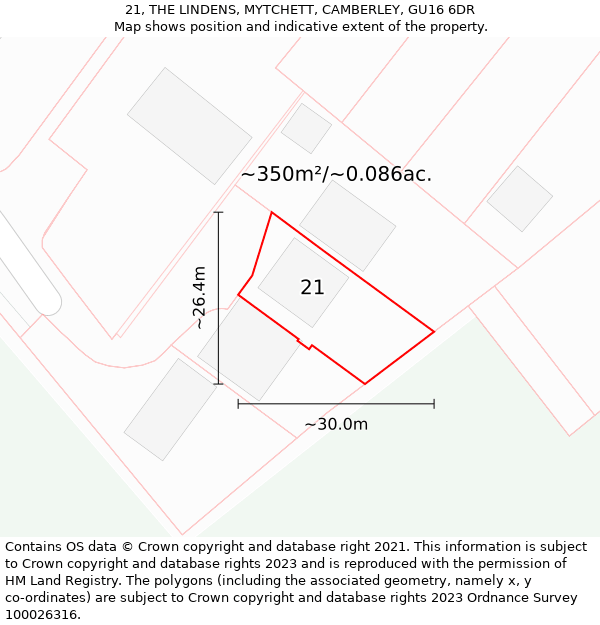 21, THE LINDENS, MYTCHETT, CAMBERLEY, GU16 6DR: Plot and title map