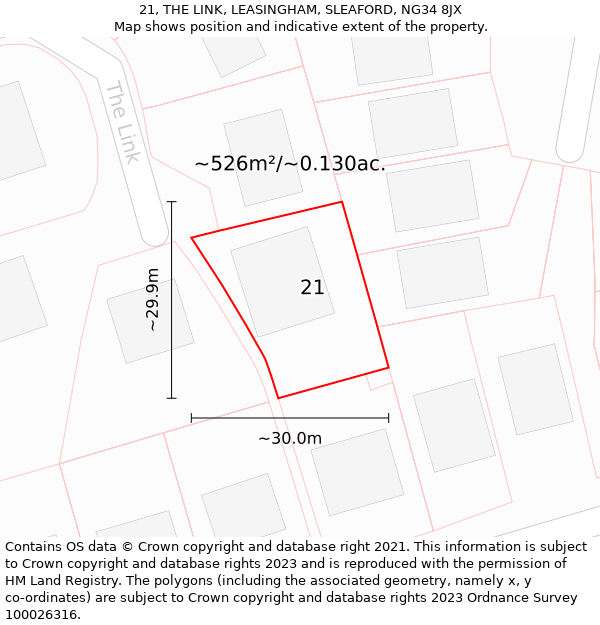 21, THE LINK, LEASINGHAM, SLEAFORD, NG34 8JX: Plot and title map