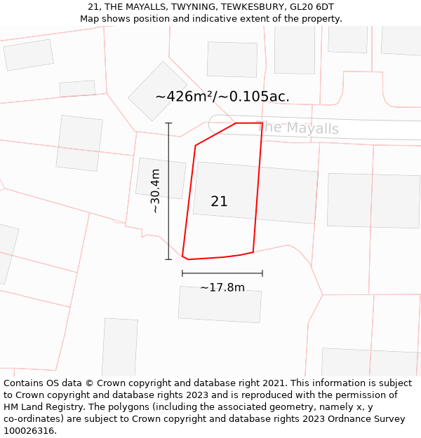 21, THE MAYALLS, TWYNING, TEWKESBURY, GL20 6DT: Plot and title map