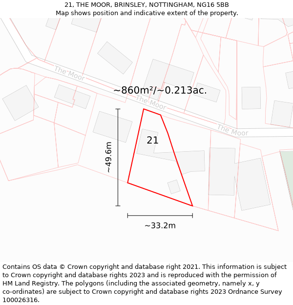 21, THE MOOR, BRINSLEY, NOTTINGHAM, NG16 5BB: Plot and title map