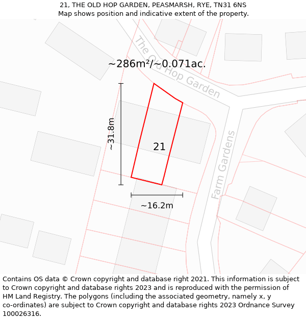 21, THE OLD HOP GARDEN, PEASMARSH, RYE, TN31 6NS: Plot and title map