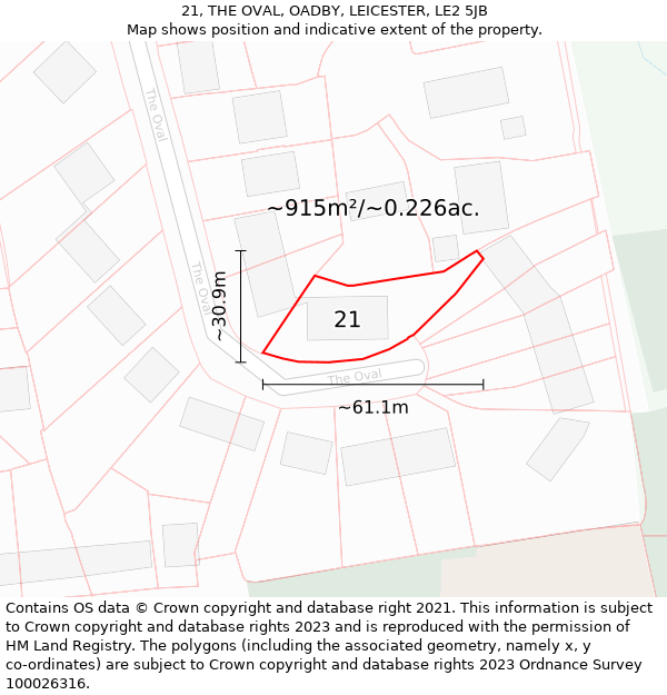 21, THE OVAL, OADBY, LEICESTER, LE2 5JB: Plot and title map