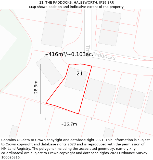 21, THE PADDOCKS, HALESWORTH, IP19 8RR: Plot and title map