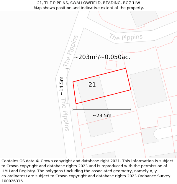 21, THE PIPPINS, SWALLOWFIELD, READING, RG7 1LW: Plot and title map