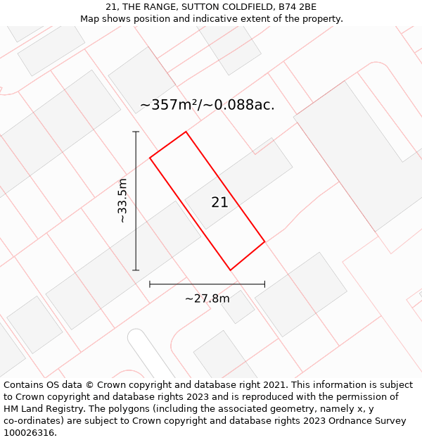21, THE RANGE, SUTTON COLDFIELD, B74 2BE: Plot and title map