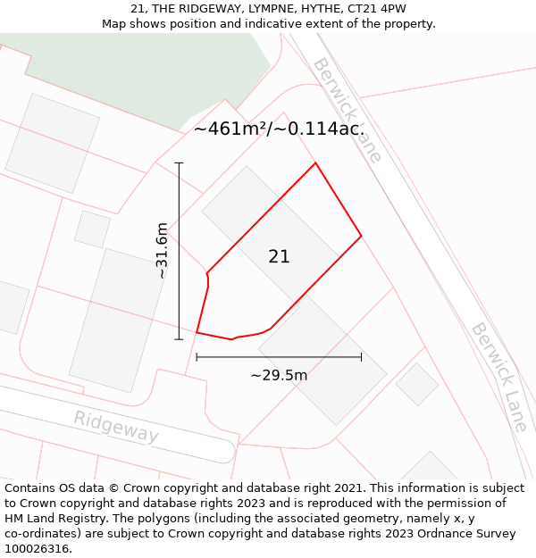 21, THE RIDGEWAY, LYMPNE, HYTHE, CT21 4PW: Plot and title map