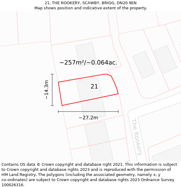 21, THE ROOKERY, SCAWBY, BRIGG, DN20 9EN: Plot and title map