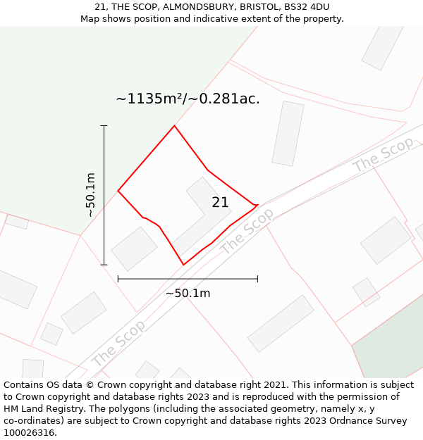 21, THE SCOP, ALMONDSBURY, BRISTOL, BS32 4DU: Plot and title map