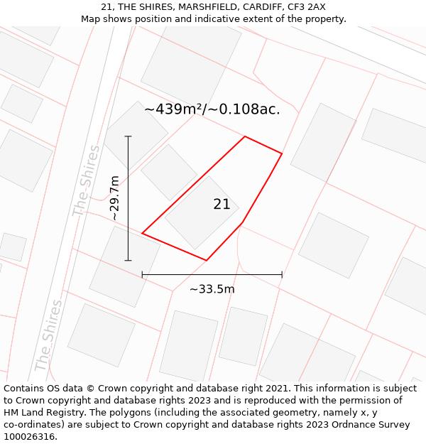 21, THE SHIRES, MARSHFIELD, CARDIFF, CF3 2AX: Plot and title map