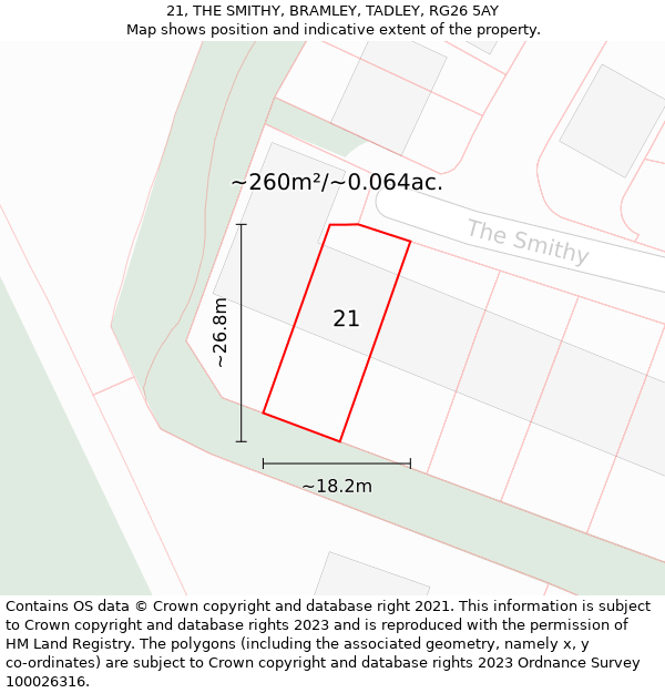 21, THE SMITHY, BRAMLEY, TADLEY, RG26 5AY: Plot and title map