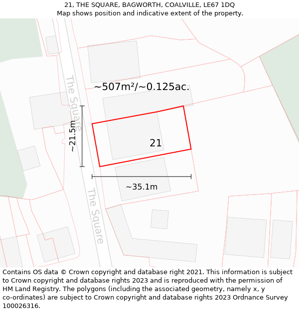 21, THE SQUARE, BAGWORTH, COALVILLE, LE67 1DQ: Plot and title map