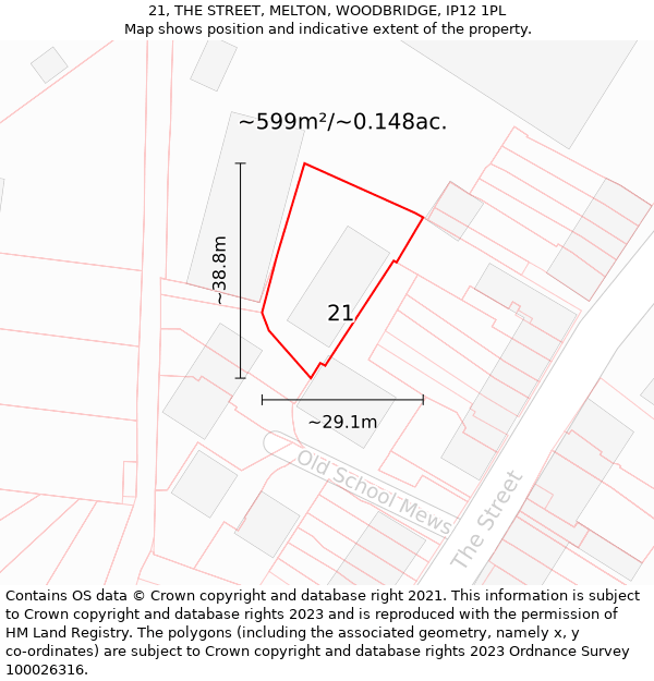 21, THE STREET, MELTON, WOODBRIDGE, IP12 1PL: Plot and title map