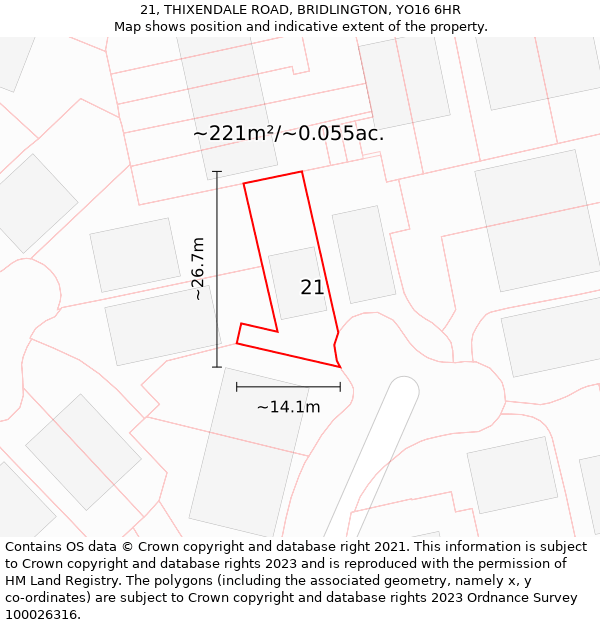 21, THIXENDALE ROAD, BRIDLINGTON, YO16 6HR: Plot and title map