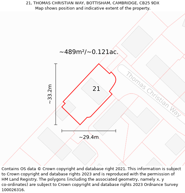 21, THOMAS CHRISTIAN WAY, BOTTISHAM, CAMBRIDGE, CB25 9DX: Plot and title map