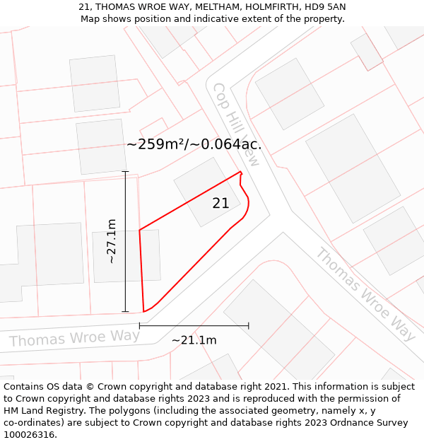 21, THOMAS WROE WAY, MELTHAM, HOLMFIRTH, HD9 5AN: Plot and title map