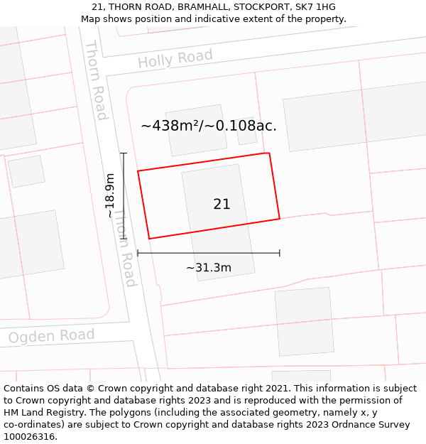 21, THORN ROAD, BRAMHALL, STOCKPORT, SK7 1HG: Plot and title map