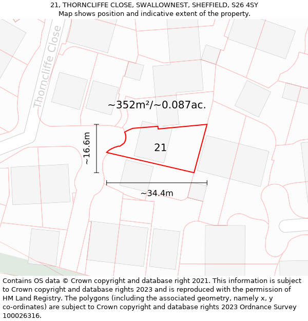 21, THORNCLIFFE CLOSE, SWALLOWNEST, SHEFFIELD, S26 4SY: Plot and title map