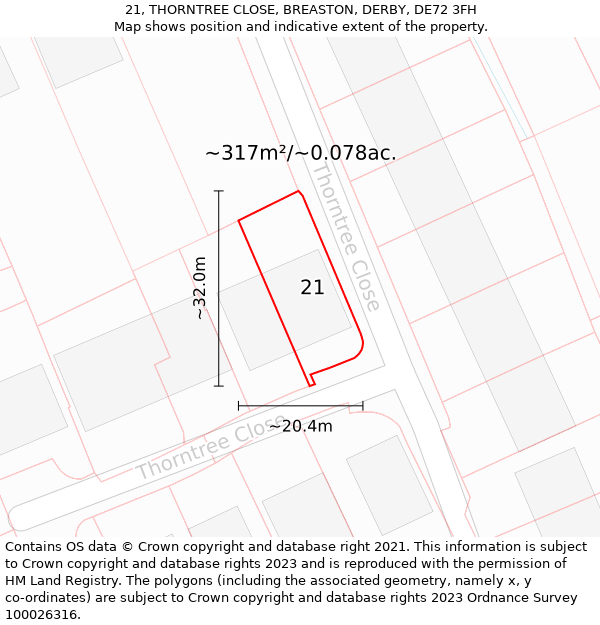 21, THORNTREE CLOSE, BREASTON, DERBY, DE72 3FH: Plot and title map