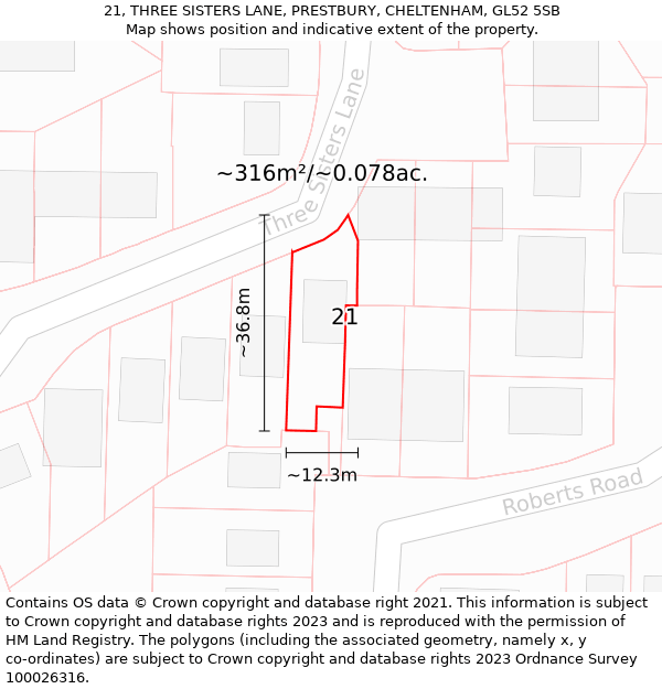 21, THREE SISTERS LANE, PRESTBURY, CHELTENHAM, GL52 5SB: Plot and title map