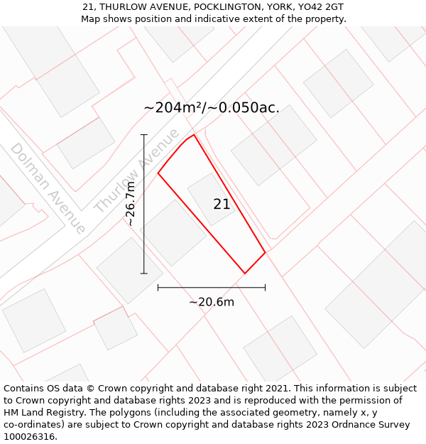 21, THURLOW AVENUE, POCKLINGTON, YORK, YO42 2GT: Plot and title map