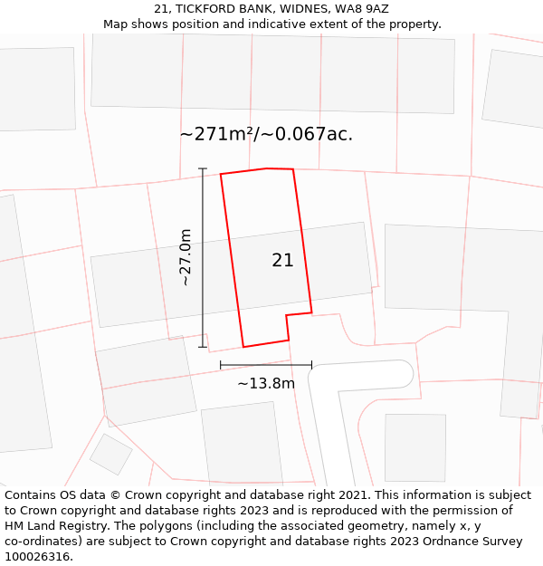 21, TICKFORD BANK, WIDNES, WA8 9AZ: Plot and title map