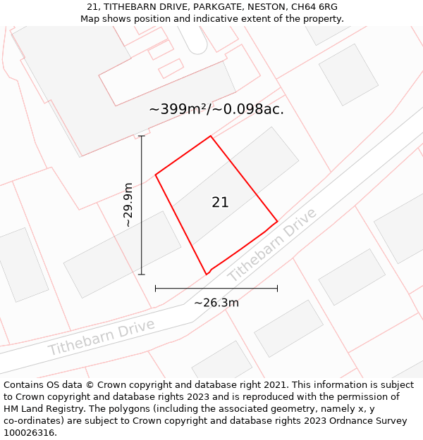 21, TITHEBARN DRIVE, PARKGATE, NESTON, CH64 6RG: Plot and title map