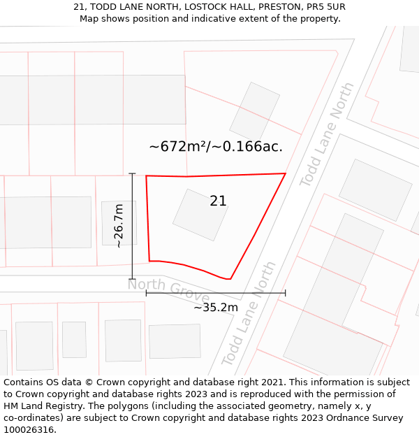 21, TODD LANE NORTH, LOSTOCK HALL, PRESTON, PR5 5UR: Plot and title map