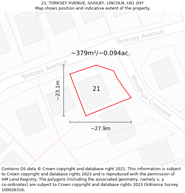 21, TORKSEY AVENUE, SAXILBY, LINCOLN, LN1 2HY: Plot and title map