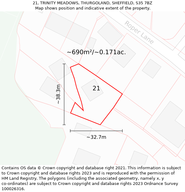 21, TRINITY MEADOWS, THURGOLAND, SHEFFIELD, S35 7BZ: Plot and title map