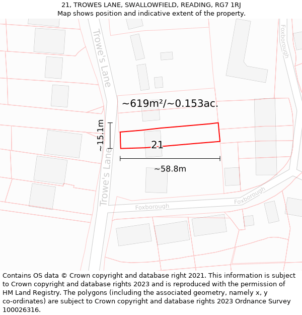 21, TROWES LANE, SWALLOWFIELD, READING, RG7 1RJ: Plot and title map