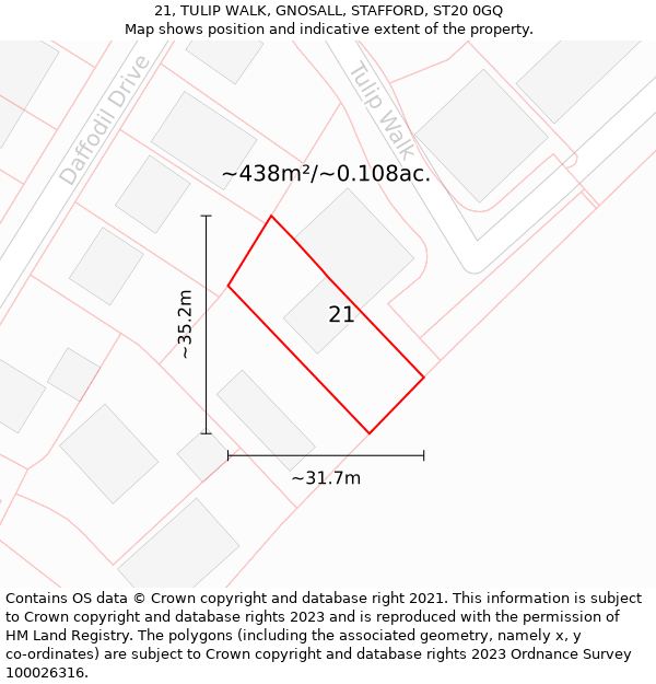 21, TULIP WALK, GNOSALL, STAFFORD, ST20 0GQ: Plot and title map