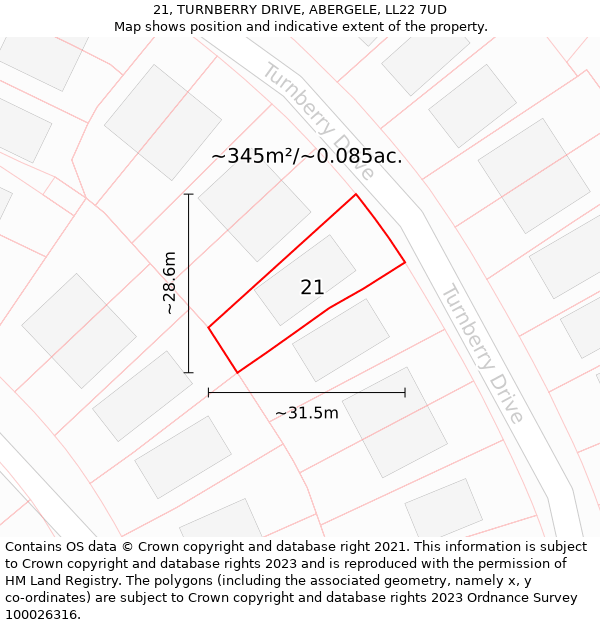 21, TURNBERRY DRIVE, ABERGELE, LL22 7UD: Plot and title map