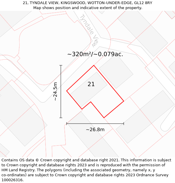 21, TYNDALE VIEW, KINGSWOOD, WOTTON-UNDER-EDGE, GL12 8RY: Plot and title map